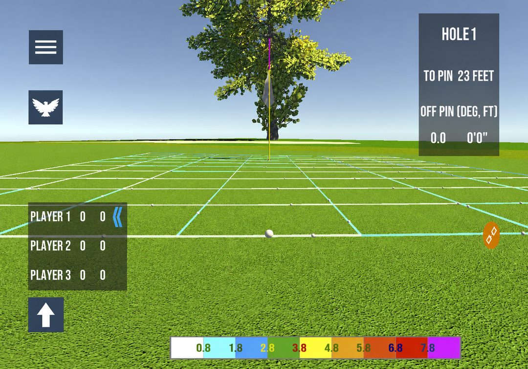 ONEPUTT Play Mode screen with slope gridlines